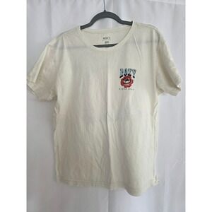 Roxy Womens XL Floral Graphic T-Shirt Cream‎ Since 1990 Short Sleeve